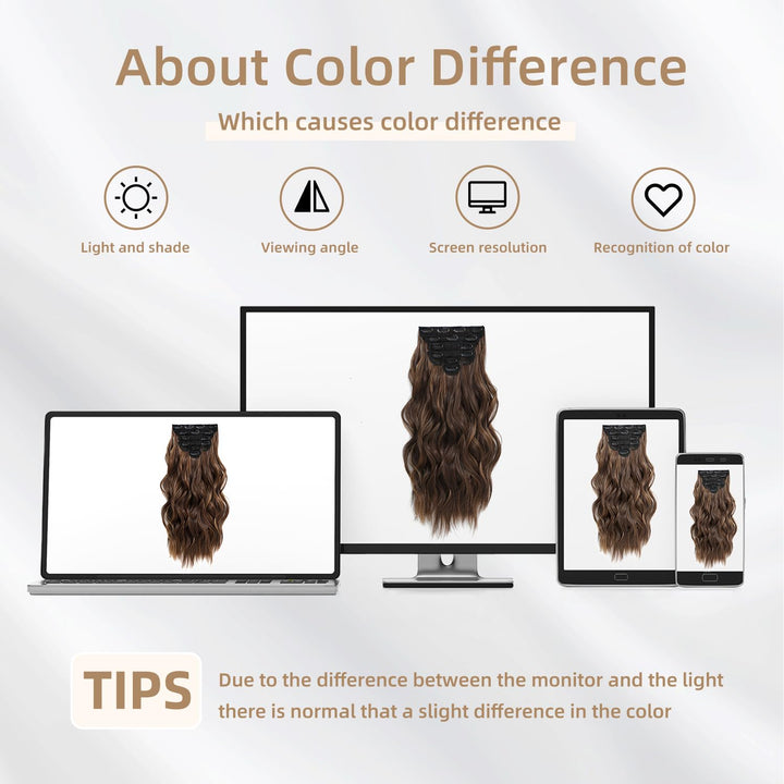 Highlight balayage dark brown Hairpieces, Natural & Blends Well Clip in Hair Extensions (20inch, 6pcs, Light Brown&Honey Blonde)