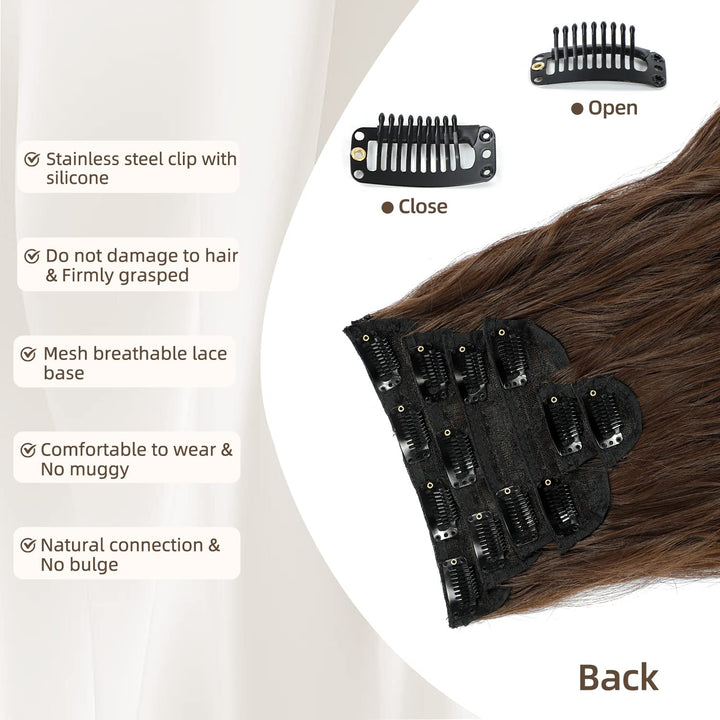 Clip in Hair Extensions, 6 PCS Light Brown Extensions, Wavy Hair Extensions, Natural & Soft Hair & Blends Well, Chocolate Brown Long Wavy Hairpieces(20inch, 6pcs, Chocolate Brown)