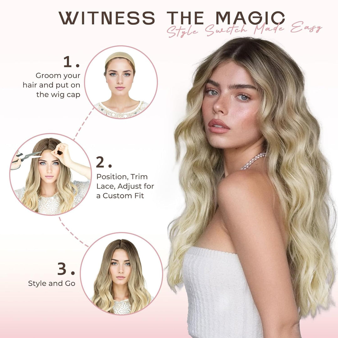 Long Wavy Wig for Women, 26 Inch Synthetic Lace Hairline Black Wigs, Natural-Looking Secure Fit, Soft Heat Resistant Fiber