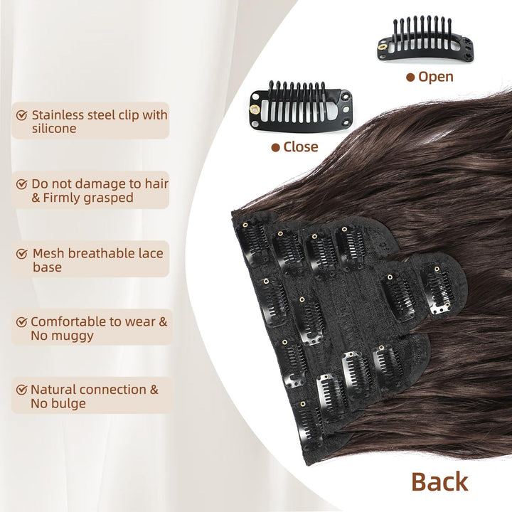 Clip in Hair Extensions, 6 PCS Natural & Soft Hair & Blends Well Hair Extensions, Dark Brown Long Wavy Hairpieces(20inch, 6pcs, Dark Brown)