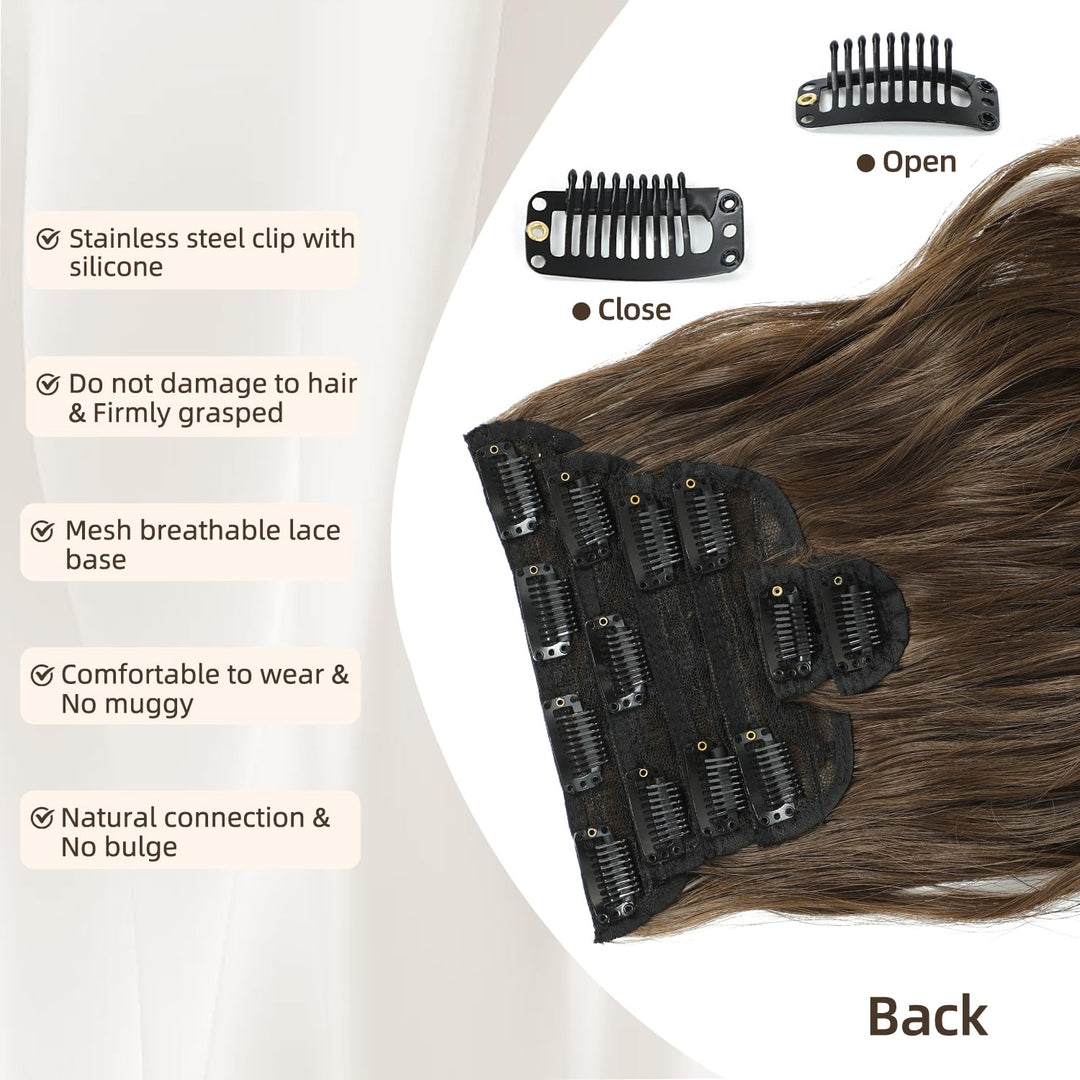 Clip in Hair Extensions, 6 PCS Natural & Soft Hair & Blends Well Hair Extensions, Medium Brown Long Wavy Hairpieces(20inch, 6pcs, Medium Brown)