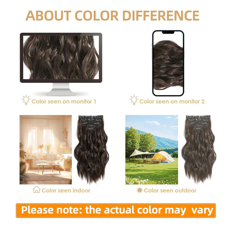 Clip in Hair Extensions, 6 PCS 1 6 Inch Hair Extensions Clip Ins, Dark Brown Long Wavy Hairpieces(16inch, 6pcs, Dark Brown)