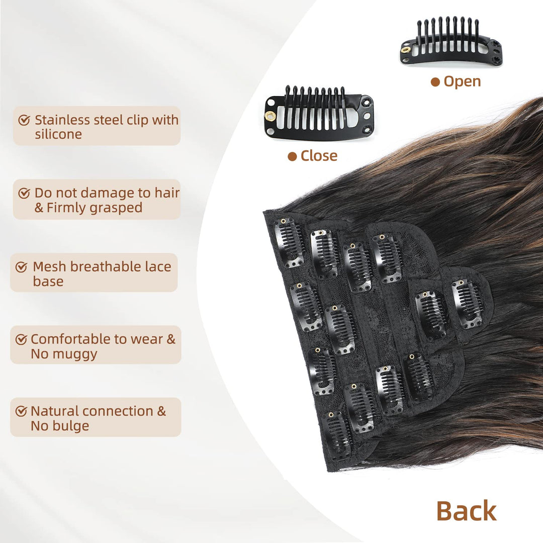 Clip in Hair Extensions, 6 PCS Natural & Soft Hair & Blends Well Lonng Wavy Hairpieces(20inch, 6pcs, Black&Dark mix light brown)