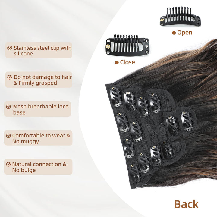 Clip in Hair Extensions, 6 PCS Natural & Soft Hair & Blends Well Lonng Wavy Hairpieces(20inch, 6pcs, Black&Dark mix light brown)