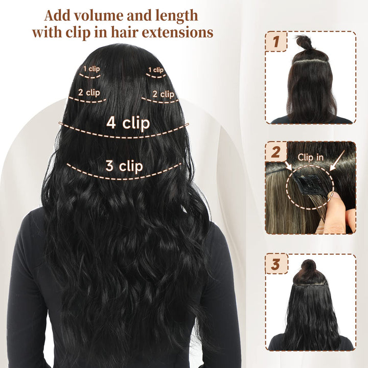 Clip in Hair Extensions, 6 PCS Natural & Soft Hair & Blends Well Hair Extensions, Medium Brown Long Wavy Hairpieces(20inch, 6pcs, Medium Brown)