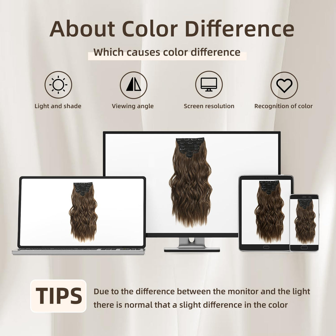 Clip in Hair Extensions, 6 PCS Natural & Soft Hair & Blends Well Hair Extensions, Medium Brown Long Wavy Hairpieces(20inch, 6pcs, Medium Brown)