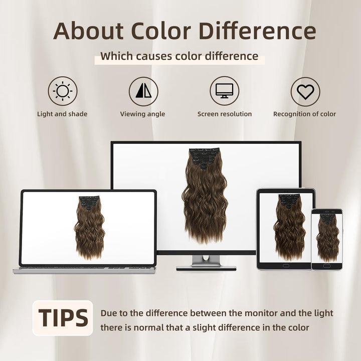 Clip in Hair Extensions, 6 PCS Natural & Soft Hair & Blends Well Hair Extensions, Medium Brown Long Wavy Hairpieces(20inch, 6pcs, Medium Brown)