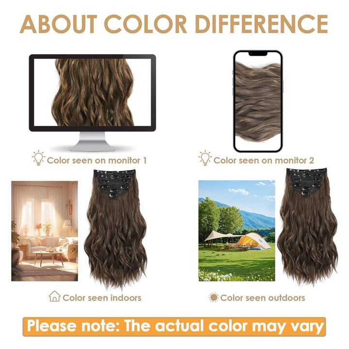 Clip in Hair Extensions, 6 PCS Light Brown Extensions, Wavy Hair Extensions, Natural & Soft Hair & Blends Well, Chocolate Brown Long Wavy Hairpieces(20inch, 6pcs, Chocolate Brown)
