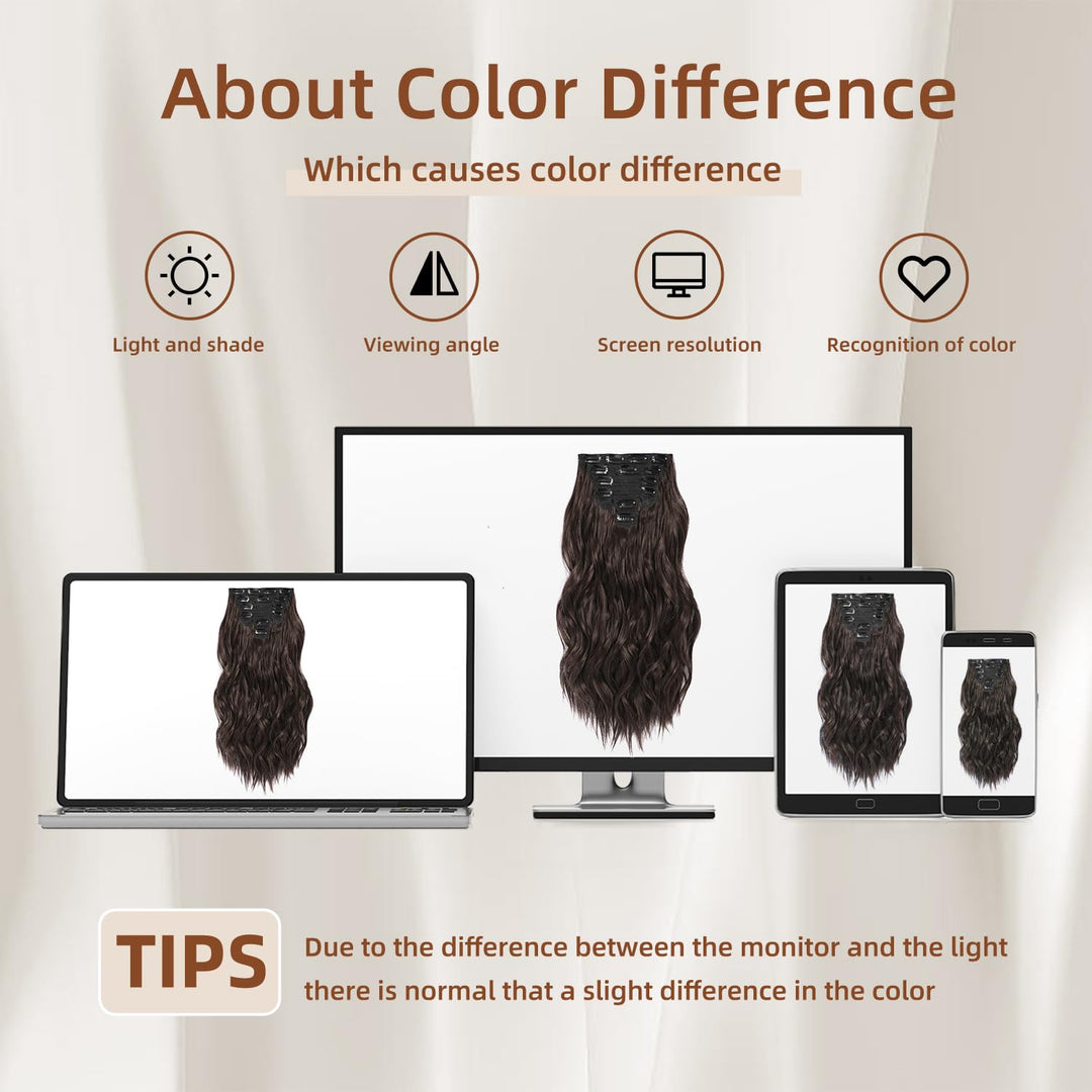 Clip in Hair Extensions, 6 PCS Natural & Soft Hair & Blends Well Hair Extensions, Dark Brown Long Wavy Hairpieces(20inch, 6pcs, Dark Brown)