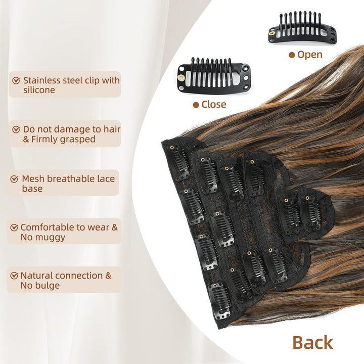 Clip in Hair Extensions, Highlight balayage dark brown Hair Extensions, 6 PCS Hairpieces, Natural & Blends Well (20inch, 6pcs, Dark roasted coffee & Caraamel brown)