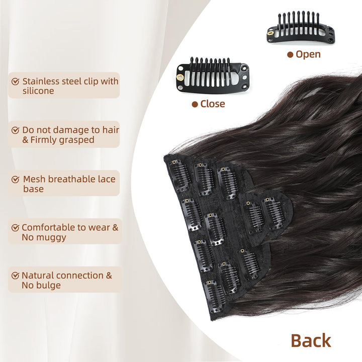 Clip in Hair Extensions, 6 PCS 1 6 Inch Hair Extensions Clip Ins, Dark Brown Long Wavy Hairpieces(16inch, 6pcs, Dark Brown)
