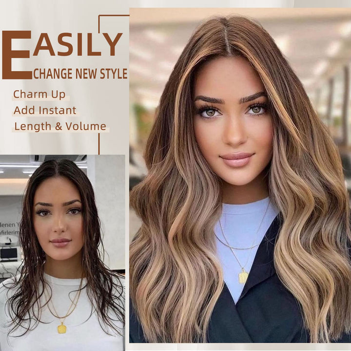 Clip in Hair Extensions, 6 PCS Natural & Soft Hair & Blends Well Hair Extensions, Medium Brown Long Wavy Hairpieces(20inch, 6pcs, Medium Brown)