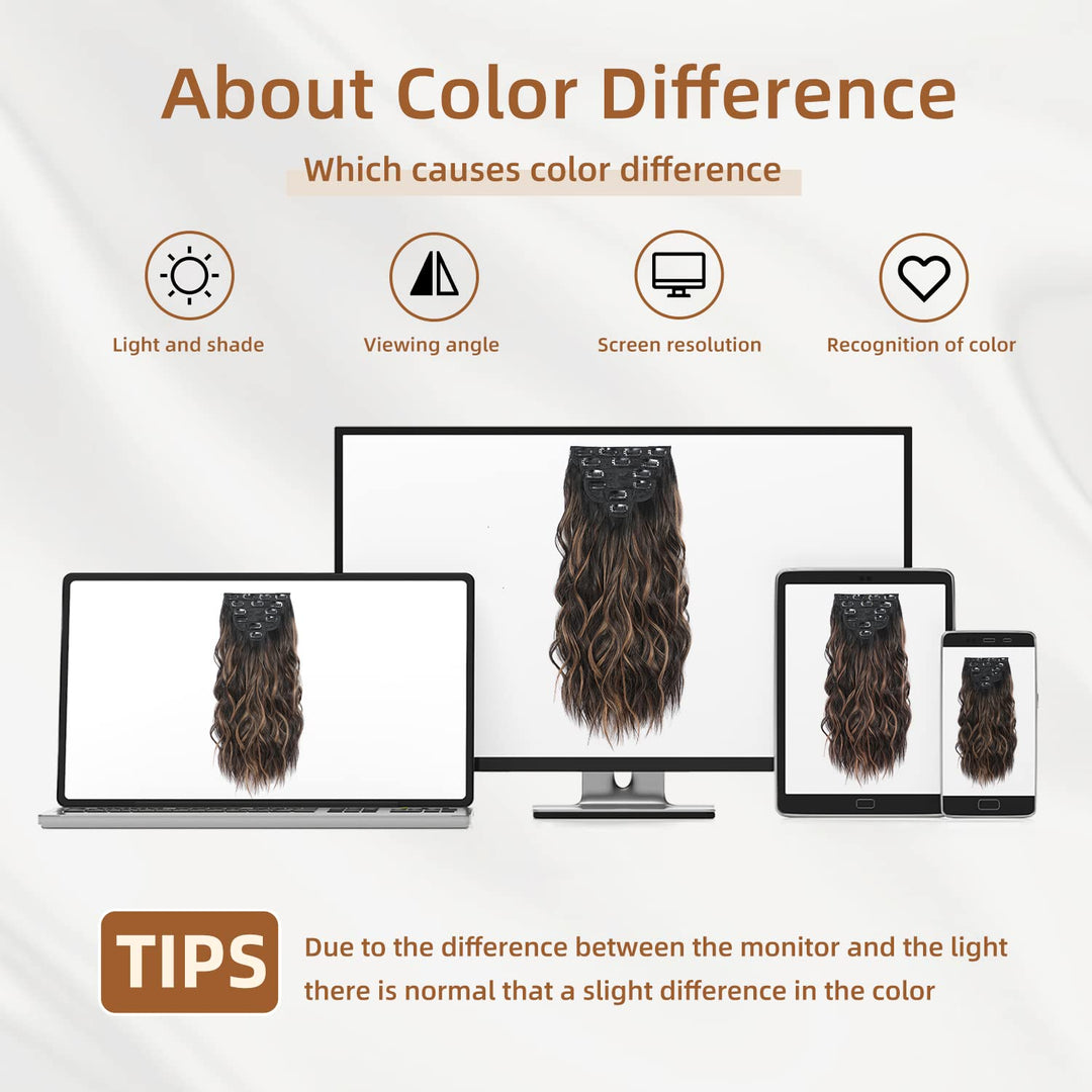 Clip in Hair Extensions, 6 PCS Natural & Soft Hair & Blends Well Lonng Wavy Hairpieces(20inch, 6pcs, Black&Dark mix light brown)