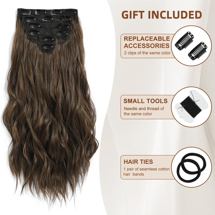 Clip in Hair Extensions, 6 PCS Natural & Soft Hair & Blends Well Hair Extensions, Medium Brown Long Wavy Hairpieces(20inch, 6pcs, Medium Brown)
