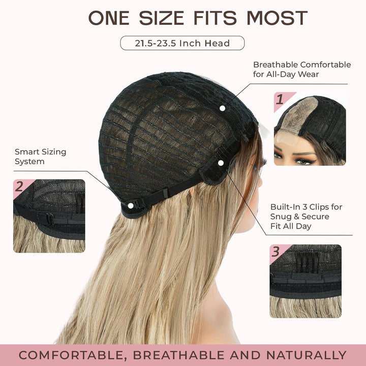 Long Wavy Wig for Women, 26 Inch Synthetic Lace Hairline Black Wigs, Natural-Looking Secure Fit, Soft Heat Resistant Fiber